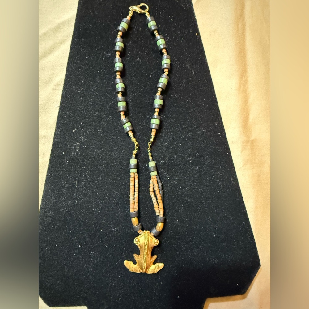 Vintage Gold and Black Frog Pendant Necklace